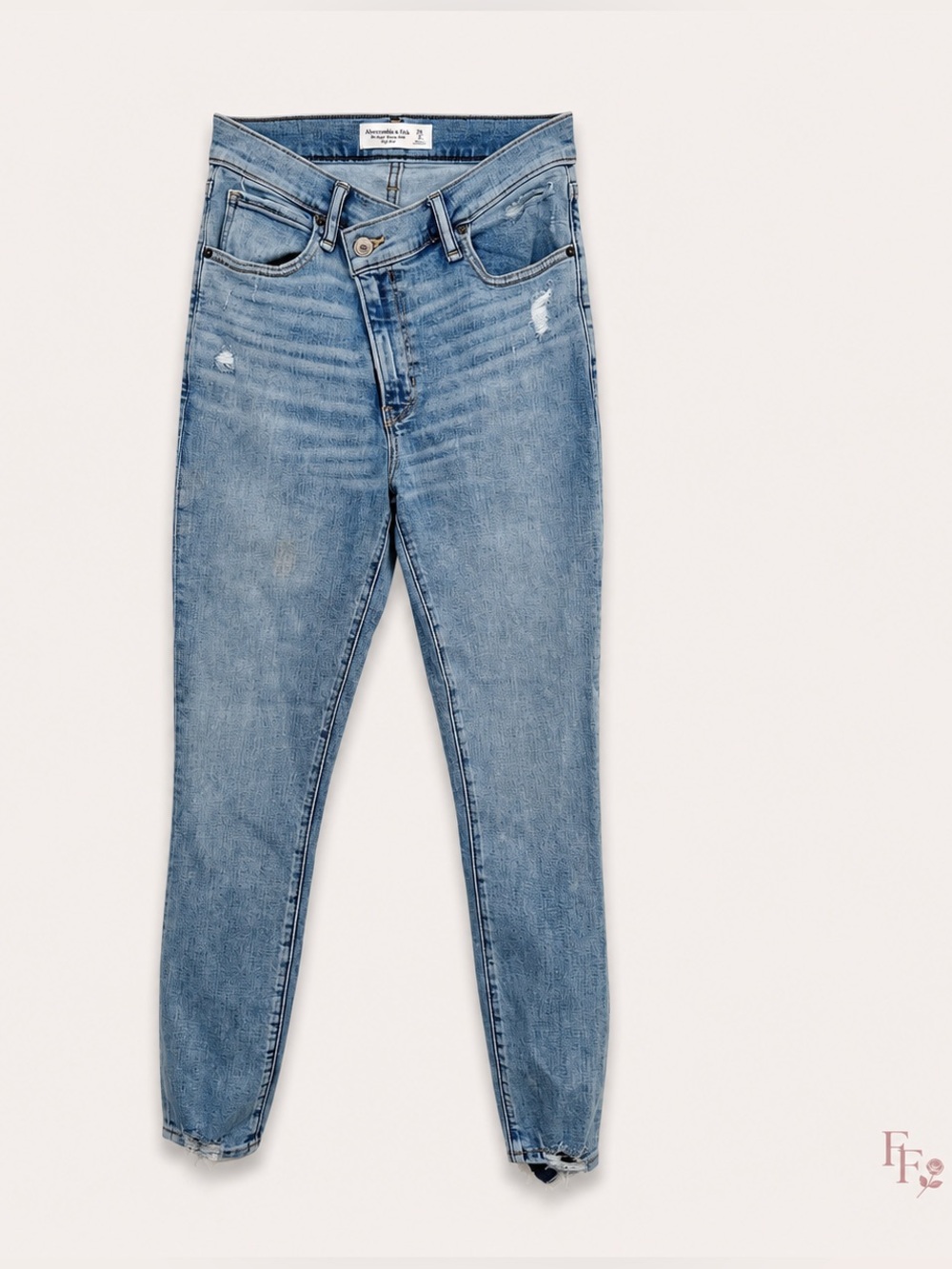 Abercrombie & Fitch Super Skinny Ankle High Rise Jeans Distressed Light Wash 26